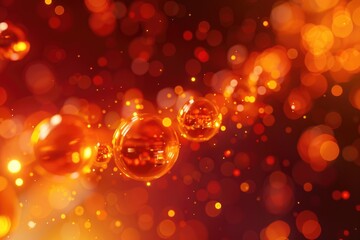 A dramatic 3D visual of Vitamin B5 in fiery orange with shimmering bokeh on a blurred burgundy background