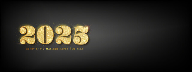 Wall Mural - Happy new year 2025 banner. Golden luxury number 2025 Happy new year. Gold Festive Numbers Design. Happy New Year Banner with 2025 Numbers.