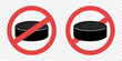 No hockey. Play hockey ban prohibit icon. Not allowed. Hockey puck