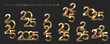 2025 set gold. Compositions from golden numbers 2025. Collection of 2025 new year symbol for calendar, flyer and banner.