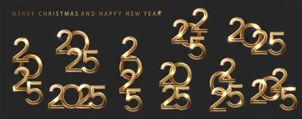 Wall Mural - 2025 set gold. Compositions from golden numbers 2025. Collection of 2025 new year symbol for calendar, flyer and banner.