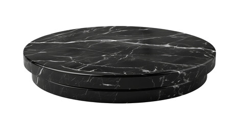 Black, round marble podium, for product presentation. isolated on transparent background. Mock up of  pedestal