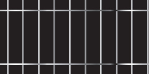 Wall Mural - Black realistic metal prison bars isolated on black background. Detailed jail cage, prison iron fence. Criminal background mockup. Creative vector illustration