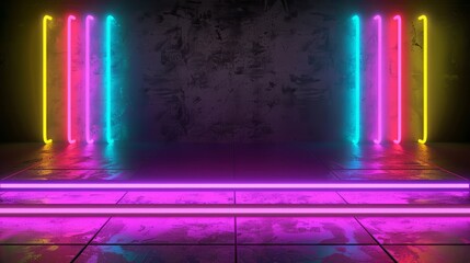 Wall Mural - A chill vibe theme banner with soft neon pink, teal, yellow and black gradient colors, 80s retro, no trees