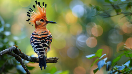 professional photo with best angle showcasing the exotic beauty of a hoopoe as it perches on a branc