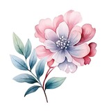 Fototapeta Natura - A watercolor painting of a pink flower with green leaves