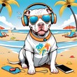 © Tatiana - set of funny cartoon pitbull dog  on the beach created with generative AI software.