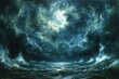 Fantasy background with stormy sea,   render illustration