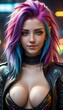  rendering of a beautiful girl with colorful hair in a leather jacket