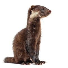 Wall Mural - Mink standing side view isolated on white background, photo realistic.