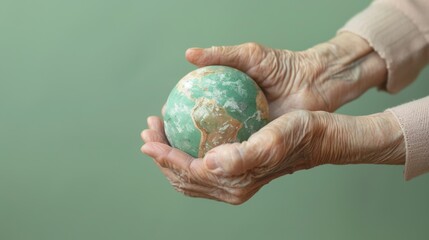 elderly hands holding small globe