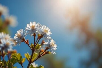 A fresh spring blue sunny sky background with blurred sunny glow