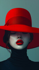 Wall Mural - A woman wearing a red hat and red lipstick