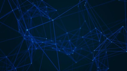 Video screensaver of floating dark blue abstract futuristic background with moving dots and lines. Modern design of the network web structure. Motion digital technology abstract background