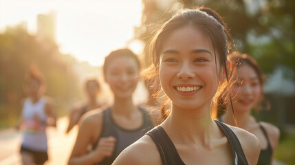 Asian woman runs a marathon