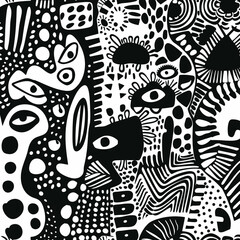 Wall Mural - Black & white craft e art doodle vector pattern flat simple design