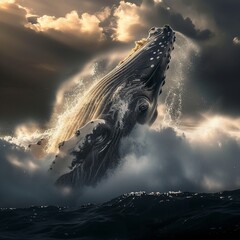A stunningly beautiful whale in the ocean at sunset