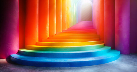 Colorful, bright and vibrant rainbow stairs 