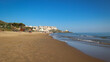 The beautiful beach of Sperlonga in spring, in the background the small village of Sperlonga (LT) in Italy.