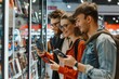 © Spectrum Sculptor - Happy young people shopping new mobile phone in a store. People technology device new concept, Generative AI