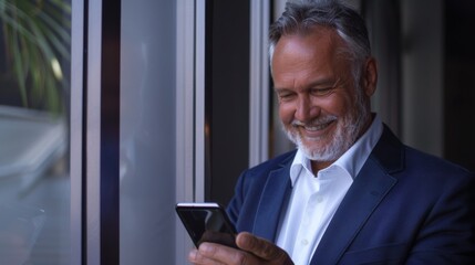 Wall Mural - Smiling Man with Smartphone