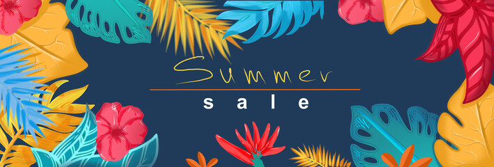 Summer sale website banner. Sale tag. Sale promotional material Design with copy space for social media banner, poster, email, newsletter, leaflet, placard, brochure, flyer