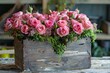 Valentine s Day pink roses adorning a rustic wooden box, mothers day