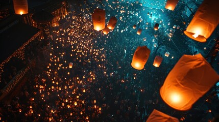 Wall Mural - Many sky lantern taking off to celebrate Chinese lunar new year.