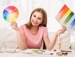 Fine girl is showing her current amazing watercolor painted rainbow collection
