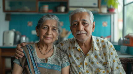 Wall Mural - senior indian couple sitting at home