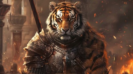 Tiger king warrior assassin armoring Background wallpaper AI generated image