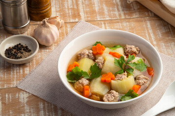 Wall Mural - Stuffed Cucumber with minced pork soup (Gang Jued Tang Gwa Yad Sai) ,Clear soup combined with cucumber filled with marinated minced pork.