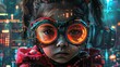 © anis rohayati - Cyberpunk futuristic little girl in digital vision modern glasses technology AI generated image