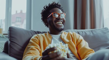 Wall Mural - Happy Man With Popcorn Indoors