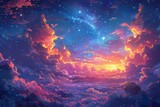 Fototapeta Most - Fantasy background with nebula and starry sky,  Vector illustration