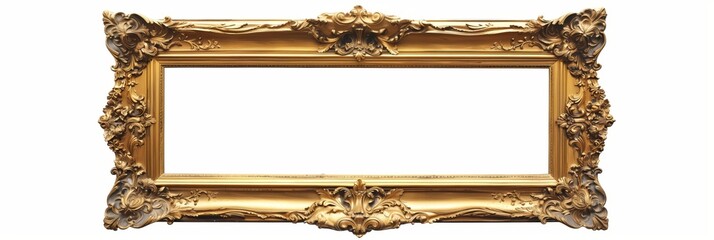 Wall Mural - Large pompous golden antique picture frame with copy space, isolated over white background