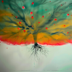 Poster - AI generated illustration of an abstract painting of colorful trees