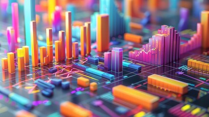 Wall Mural - A colorful cityscape with buildings and a grid of orange and blue squares. The image is a representation of a city's data, with each square representing a different aspect of the city's infrastructure