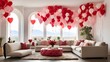 © Ali Khan - balloons in the shape of hearts adorn the living room for a romantic gathering.