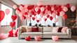 © Ali Khan - balloons in the shape of hearts adorn the living room for a romantic gathering.