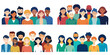 © Pablo Kluba - Colorful collection of illustrated flat design characters representing a diverse group of people with various ethnic backgrounds, hairstyles, and attires