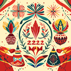 new years card with belarus ornaments, vector illustration flat 2