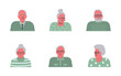 Elderly People icons. Senior Men. Senior Women. Different hair styling and clothing. Funky flat style. Vector illustration on white.