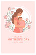 Woman holding baby in her arms. Happy mother's day. Greeting card for moms. Vector illustration.
