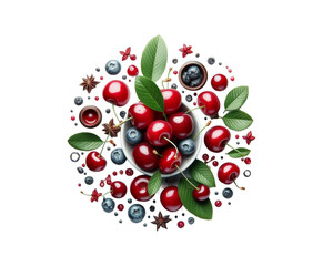 Fresh Cherry with leaves isolated on transparent background Ai generative.