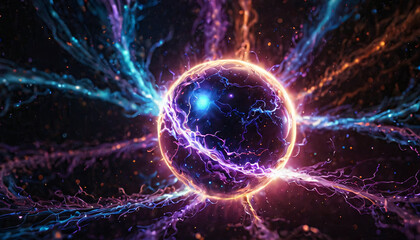 Wall Mural - abstract blue purple fractal energy surge background