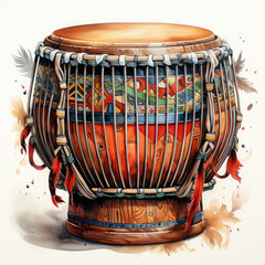 Wall Mural - Watercolor Djembe Illustration, Generative Ai