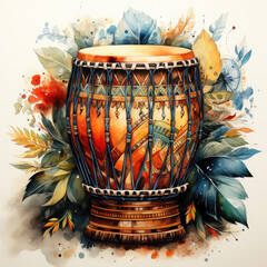 Wall Mural - Watercolor Djembe Illustration, Generative Ai