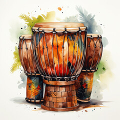 Wall Mural - Watercolor Djembe Illustration, Generative Ai