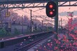 © Ева Поликарпова - Train station with a red stop light, suitable for transportation concepts